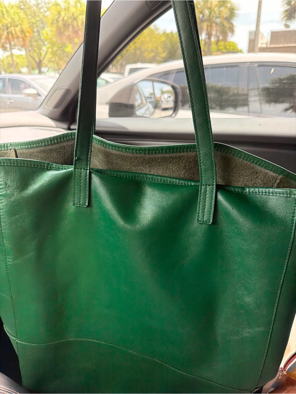 La Mer Green Leather Tote Bag - Picture 1 of 7